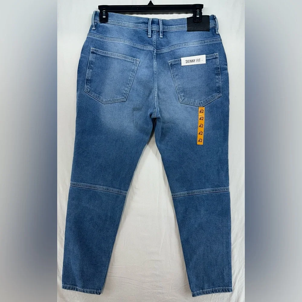 Zara Man Denim Collection Size 32 Blue Biker‎ Moto Skinny Jeans New With Tags